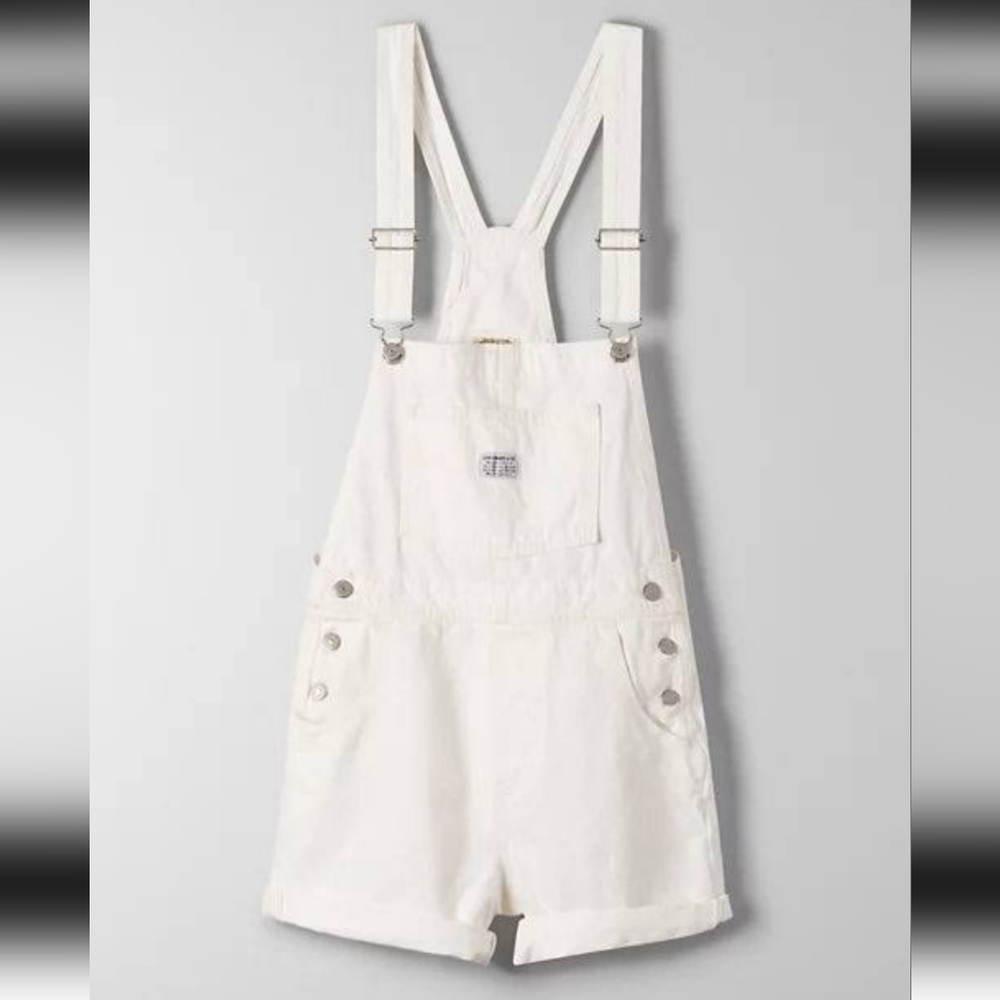 NWT Levi's Premium Overall Short Denim Jean Jumper Off-white Cream Size S